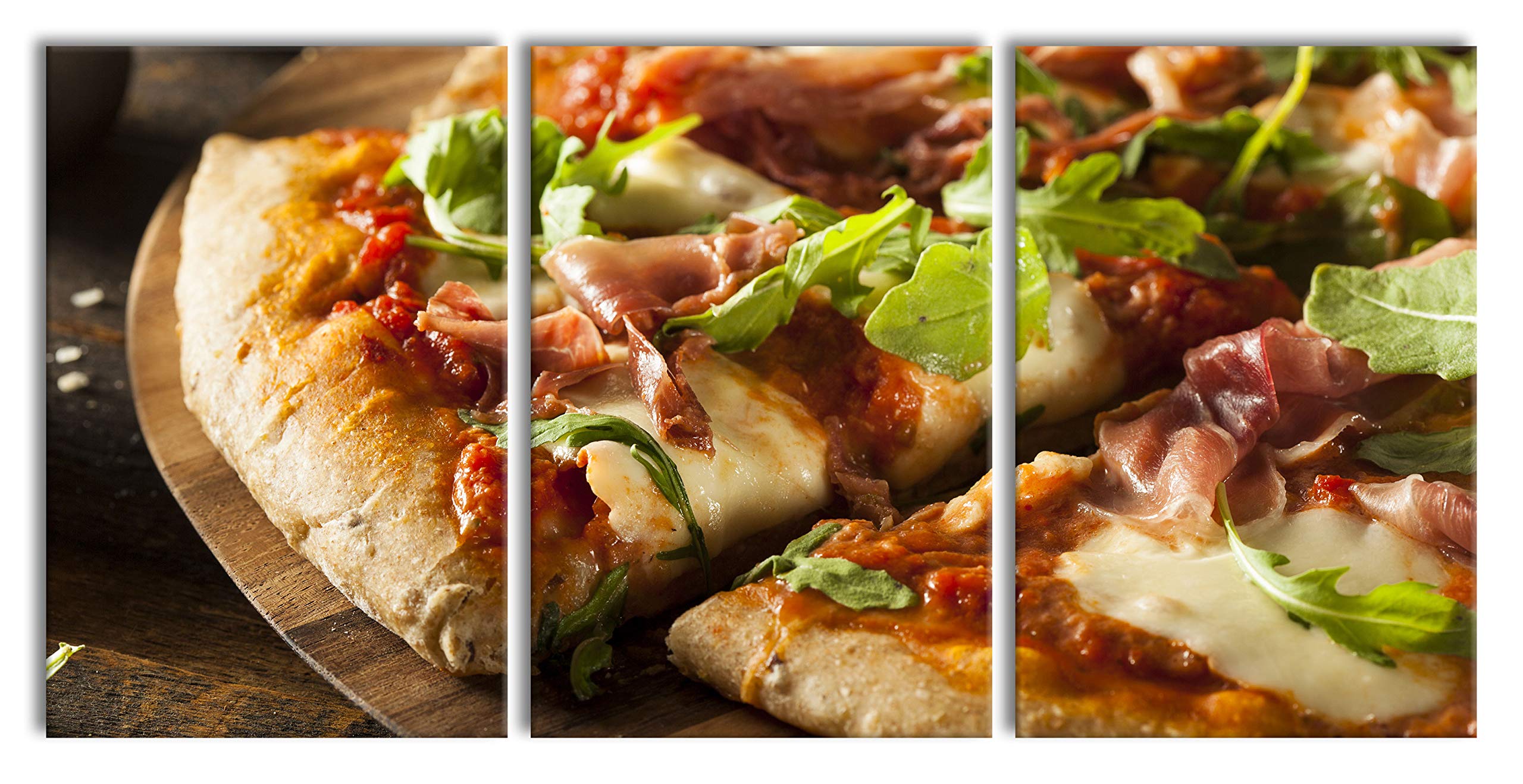 Pixxprint Köstliche italienische Pizza als XXL Leinwandbild in Übergröße 240x120cm Gesamtmaß 3 teilig, Wandbild, Kunstdruck