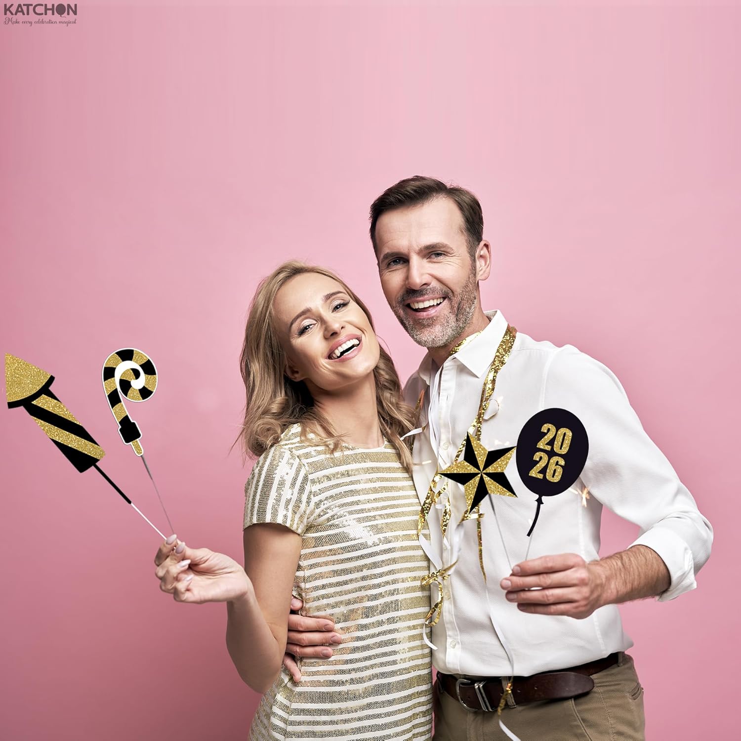 KatchOn, Glitter New Years Photo Booth Props 2026 - Pack of 30 | Gold and Black New Years Eve Photo Booth Props for Happy New Year Decorations 2026 | NYE Decorations | New Years Eve Party Supplies - Image 8