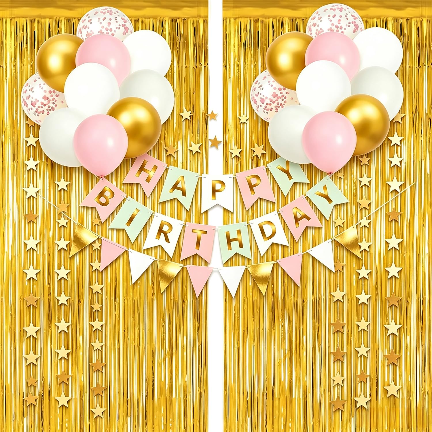 Happy Birthday Banner Balloons/Star Garland/Foil Curtains Party Decorations
