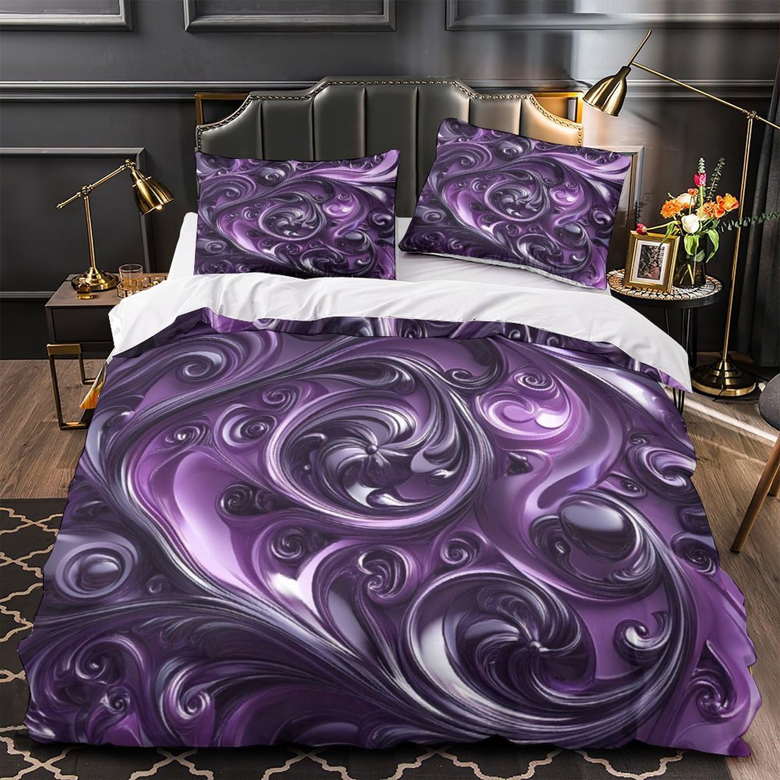Housse de couette 140x200 violette avec parure de lit ado en microfibre résistante