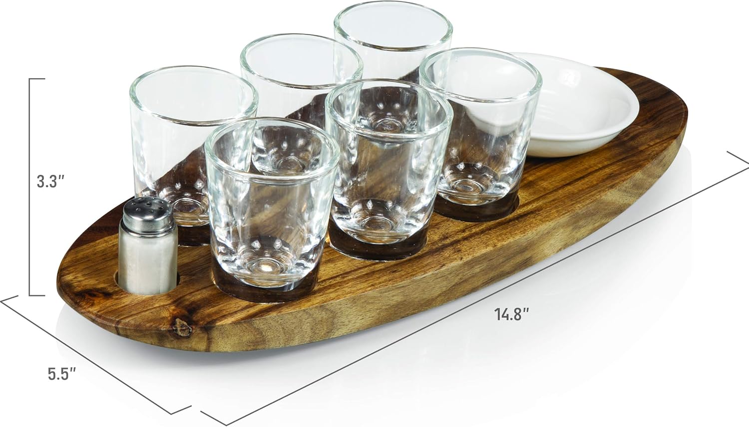 LEGACY - a Picnic Time brand - Cantinero Shot Glass Set with Tray - Tequilla Shot Glasses - Cocktail Serving Tray, (Acacia Wood)