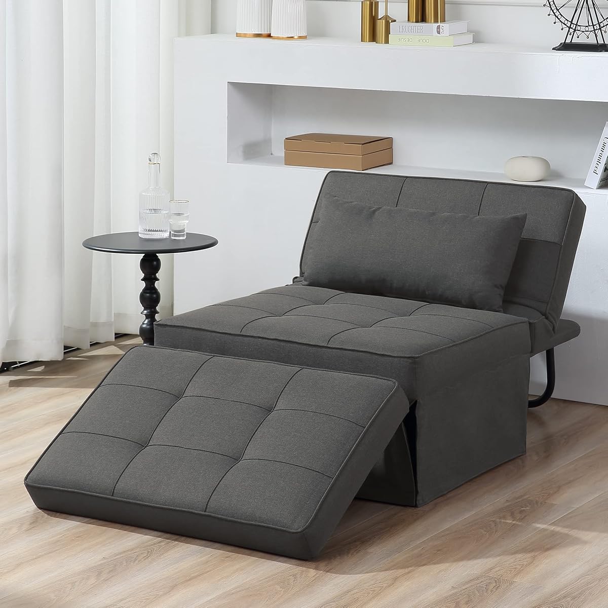 BIGSYY Sofa Bed, 4 in 1 Multi-Function Folding Ottoman Breathable Linen Couch Bed with Adjustable Backrest Modern Convertible Chair for Living Room Apartment Office, Dark Grey