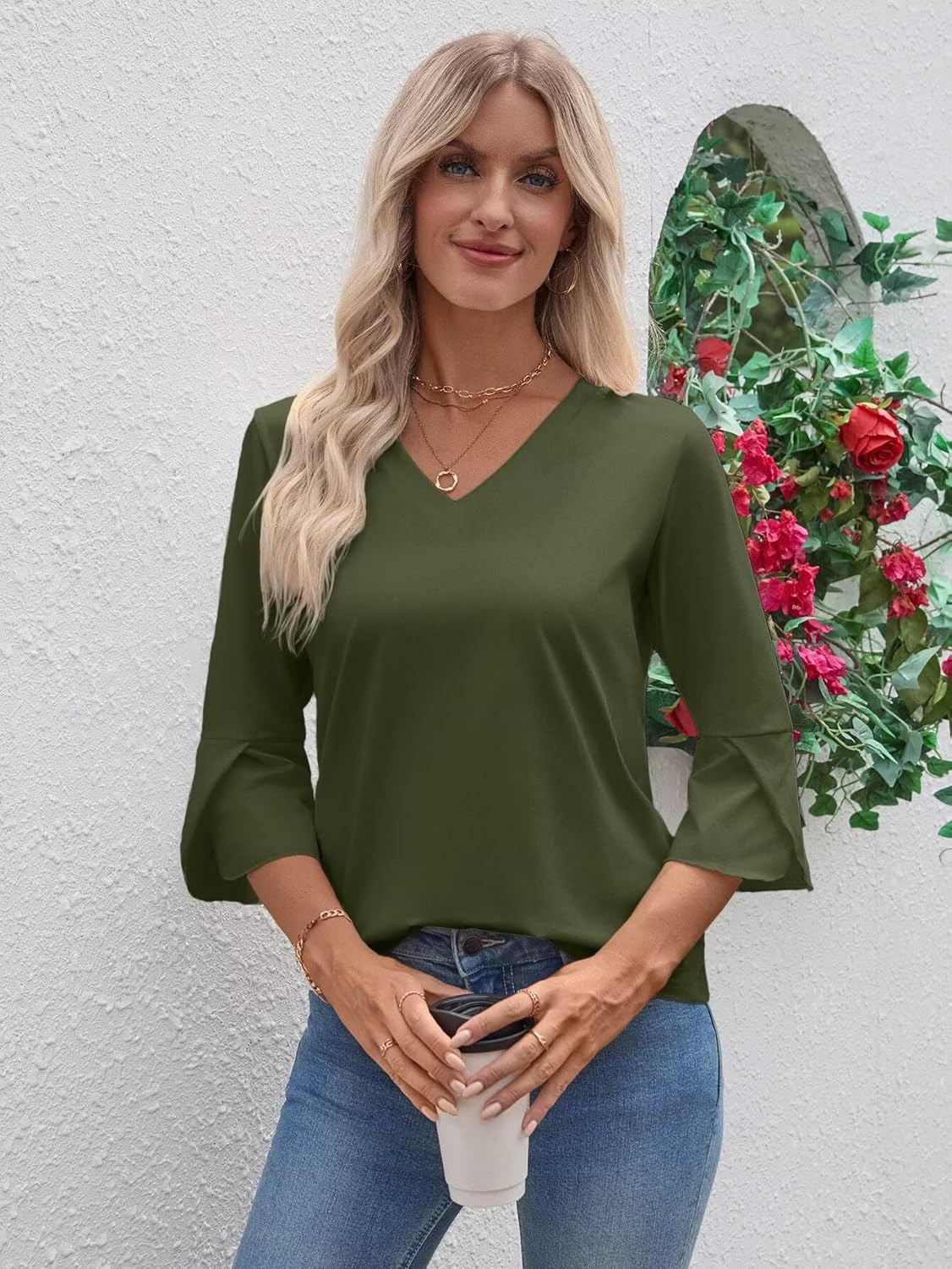 Valiamcep T Shirts Short Ruffle Sleeve V Neck Tees Womens Tops Beach Vacation 2026 Casual Summer Spring Outfits - Image 5