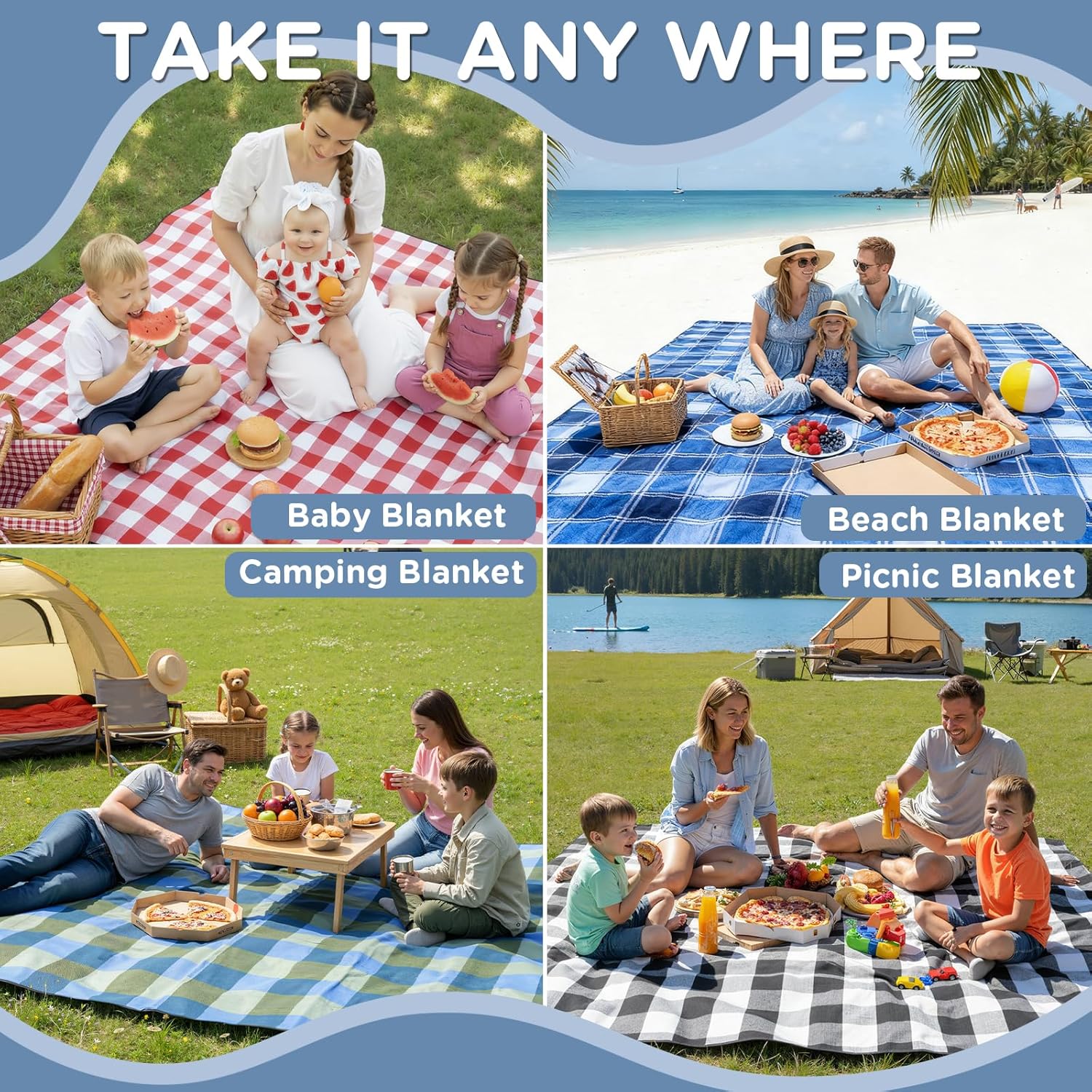 Waterproof Picnic Blanket Outdoor Camping Beach Mat Extra Large Foldable Car Essential Roadtrip Gadget Rv Accessories Glamping Tent Gear Must Haves Hiking Stuff Backpacking Necessities Gift - Image 4