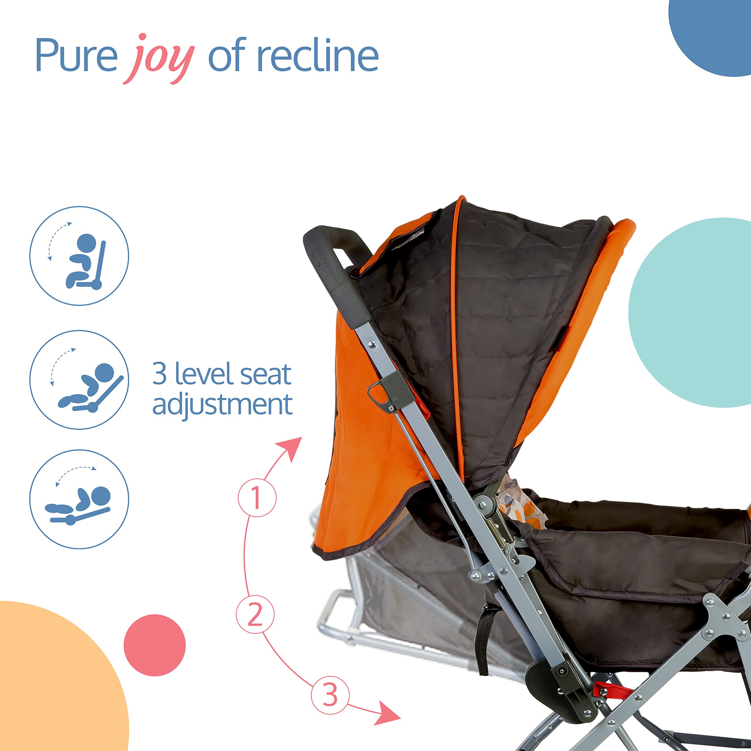 LuvLap Sunshine Baby Stroller/Pram for 0 to 3 Years, New Born/Toddler/Kid, 5 Point Safety Harness, Adjustable backrest, 360° Swivel Wheel, Large Storage Basket, Reversible Handlebar (Orange) 2