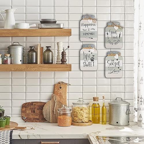 Miniatura 7 de Decoración de pared de cocina Old Shack  Juego de 4 tarros Mason  Encantadora decoración de cocina de granja  Decoración rústica versátil para el