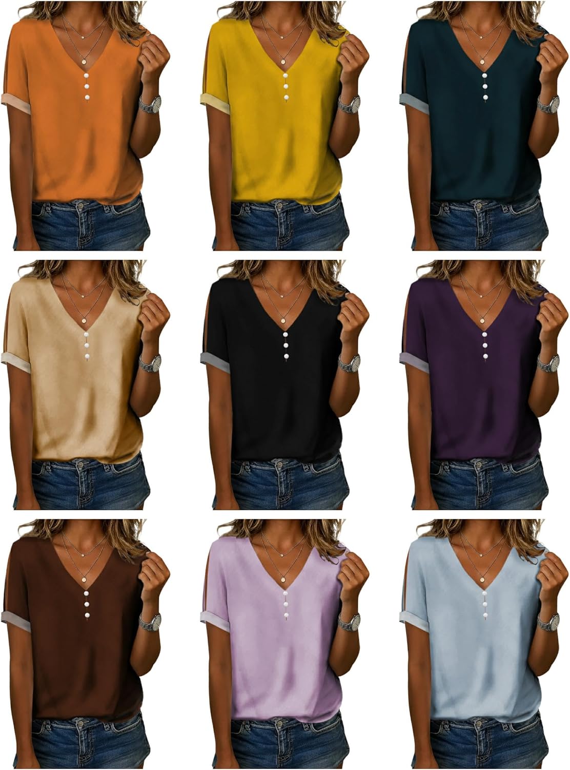 Button Down Shirts for Women Oversized Elegant Casual Regular V Neck Short Sleeve Business Plus Size Top - Image 3