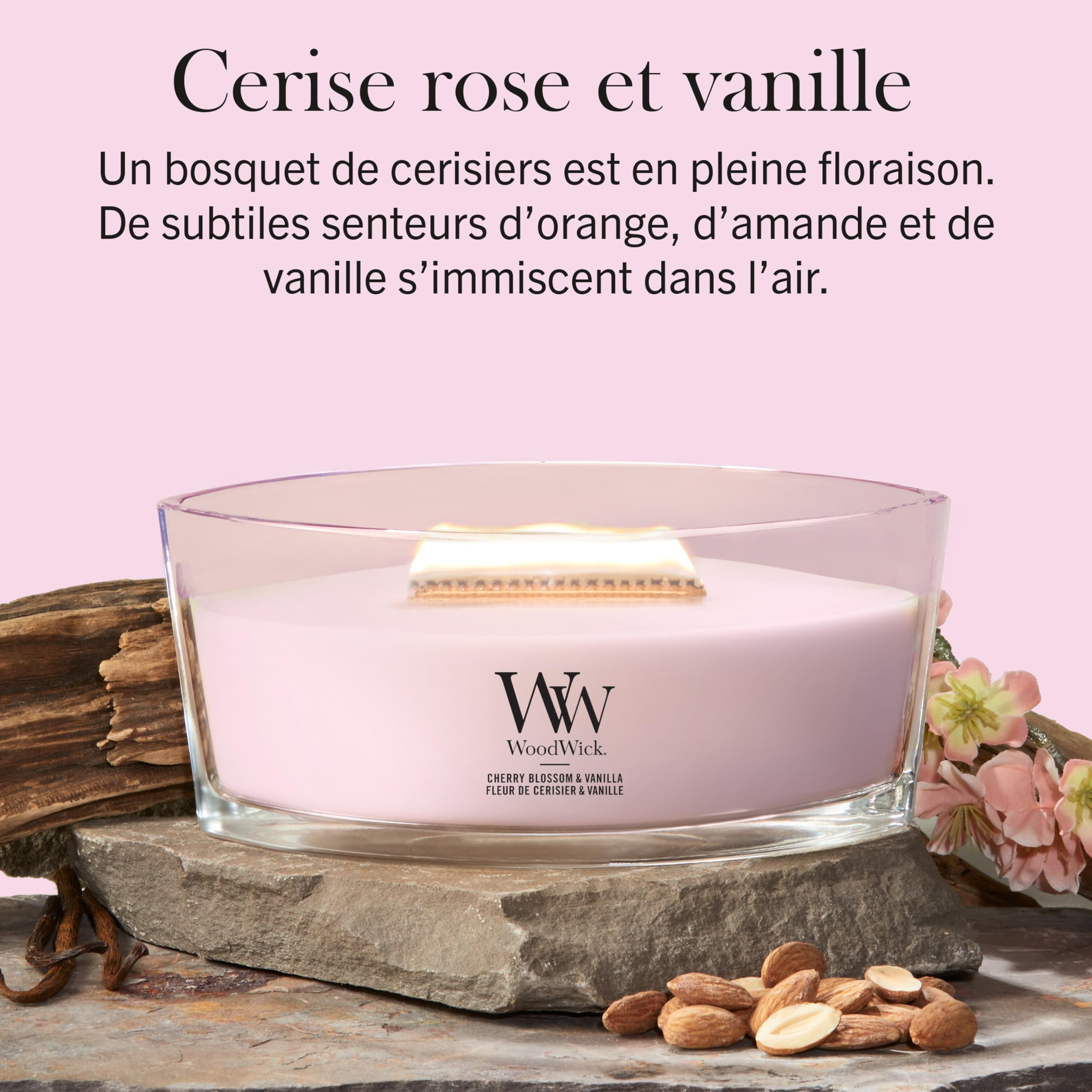 WoodWick Bougie parfumée | Bougie Ellipse | Cerise rose et vanille | Cadeaux parfaits pour femmes