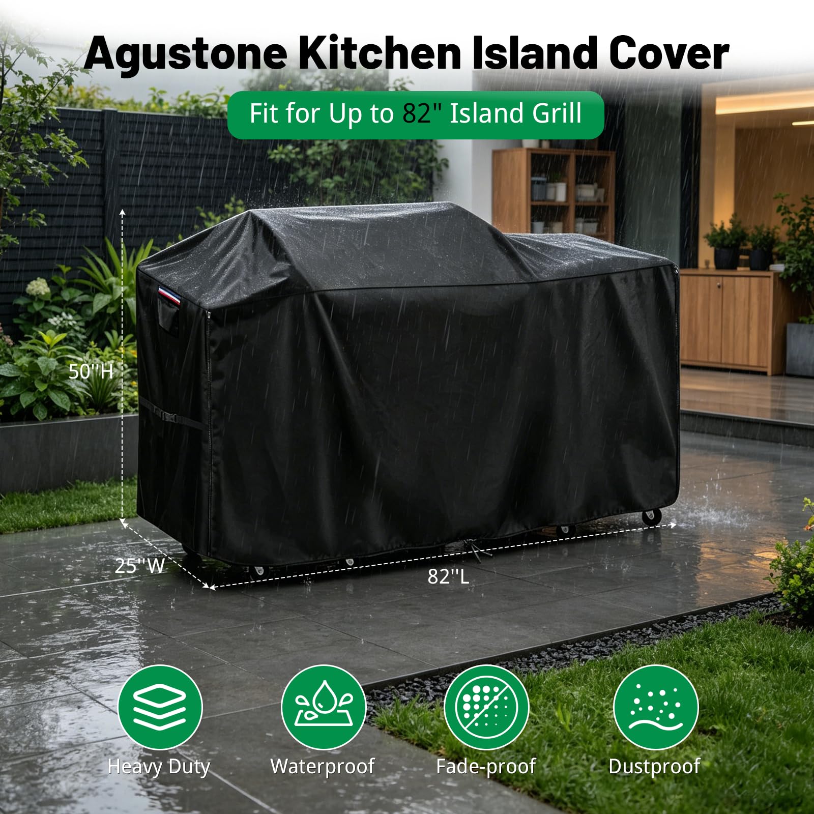 Cubierta de parrilla resistente al agua de 82 pulgadas para isla de cocina al aire libre, se adapta a parrillas de barbacoa GE de 82 pulgadas de largo x 25 pulgadas de ancho x 127 cm de alto