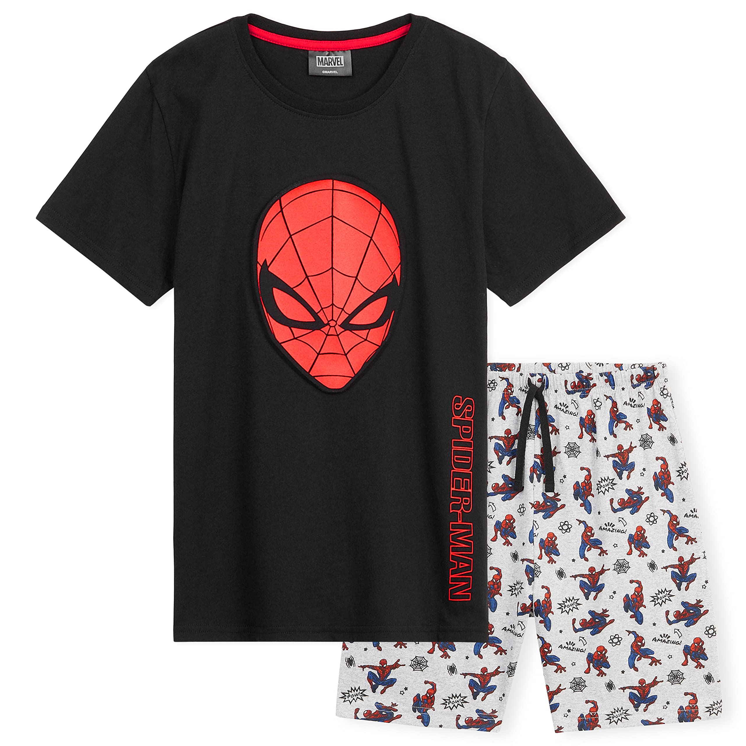 Marvel Spiderman Pyjamas for Kids Teenagers - Avengers Summer PJs T-Shirt Short Sleepwear Lounge Wear Gifts (Black Spiderman, 4-5 Years)