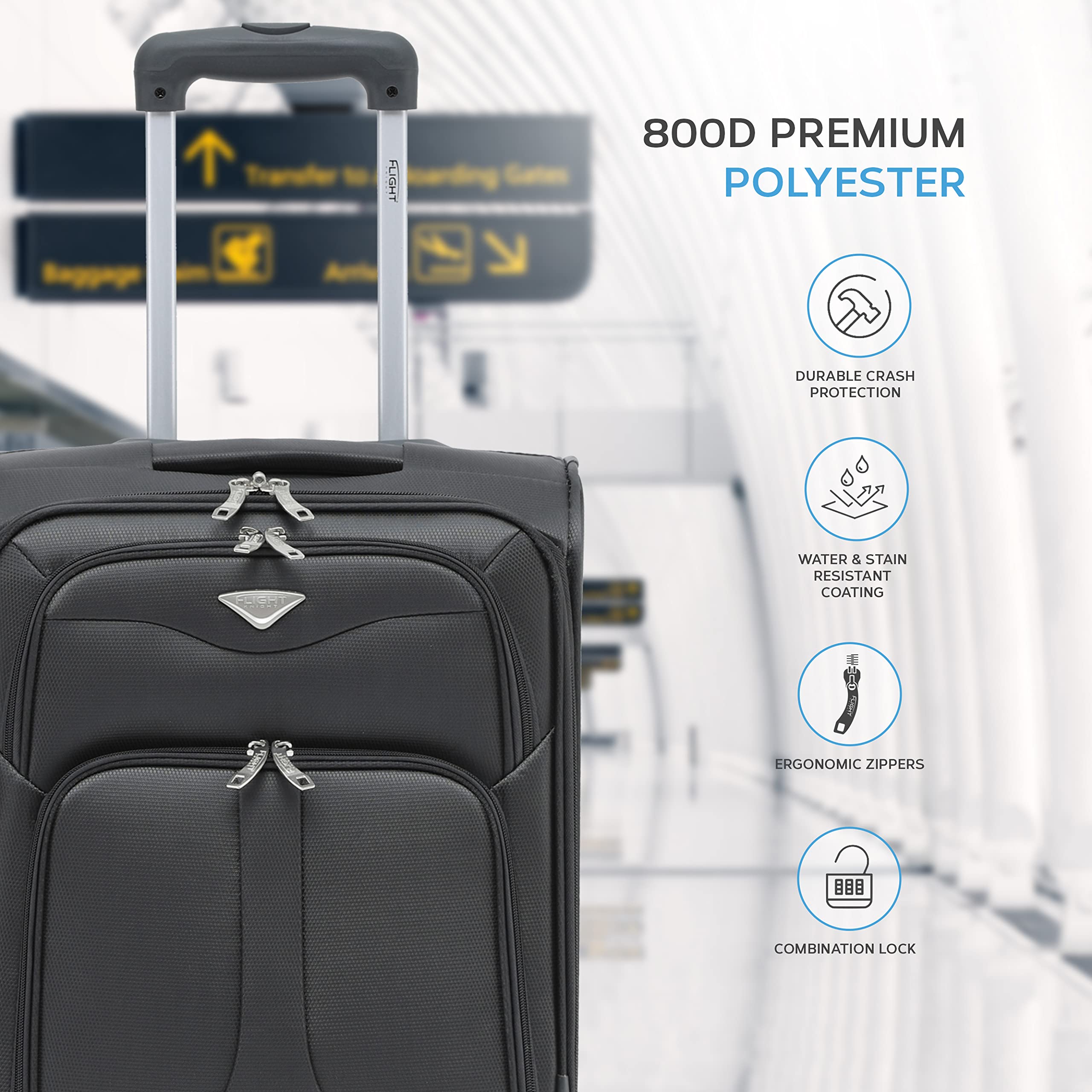 Flight Knight Set of 2 Lightweight 4 Wheel 800D Soft Case Suitcase Robust Anti Crack Cabin Carry On Hand Luggage Approved for Over 100 Airlines Including easyJet, BA & Many More!