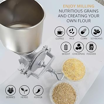 Handheld Iron Grain Mill - Manual Mill Food Grinder Hand Crack Corn Grinder Crank Grains Oats Corn Wheat Coffee Nuts Malt Mill Hand Operated Corn Grinder with High Hopper