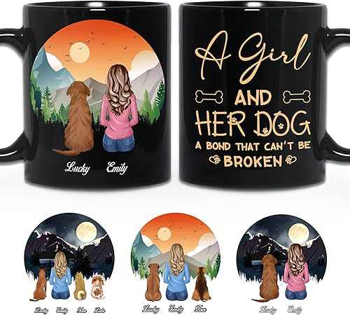 WHIDOBE Taza personalizada de perro (niña  perro) personalizada de 11 onzas, 15 onzas con avatares, nombres, razas  Taza Dog Mom para mujeres,
