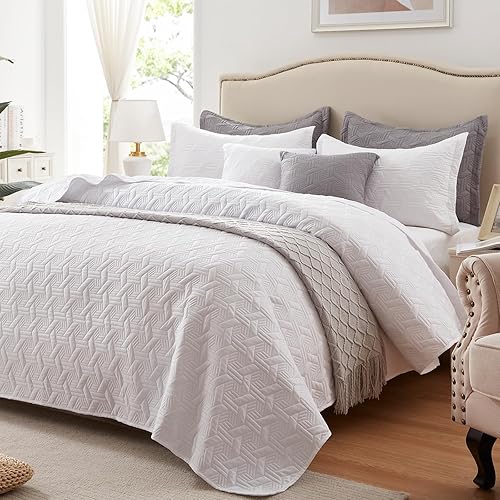 Miniatura 13 de Juego de edredón extragrande tamaño California King de 3 piezas, colcha naranja quemado/óxido-118''x106'', edredón de verano suave y ligero, lujoso