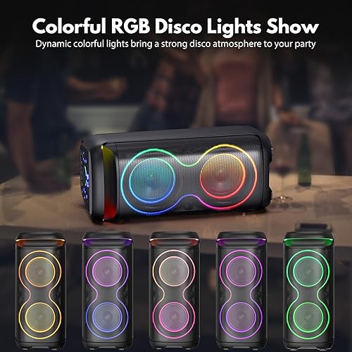 Miniatura 6 de JYX Máquina de karaoke, altavoz Bluetooth grande para fiesta con luz LED de discoteca, compatible con entrada de tarjeta TWSUSBAUXTF, perfecto para