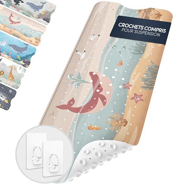 Avakido Tapis de Bain Baleine Bleue Hygiène Plus avec Crochets