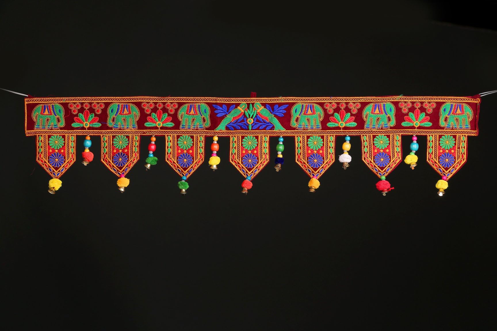 34" X 1" Handcrafted Toran Door Hanging Multi color Window Valance Dream Catcher Home Decor interior Beautiful Brass Bells. (Multi 3)