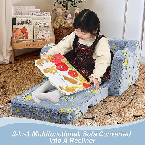 Miniatura 127 de MeMoreCool Sofá de dinosaurio para niños, silla plegable para niños pequeños, sofá cama convertible que brilla en la oscuridad, salón plegable para