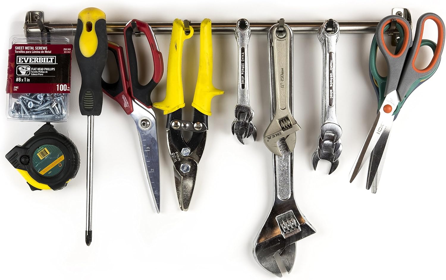Digital Energy DE Stylish Kitchen Rail with 8 Deep Hooks - 17.5 Inch Long Stainless Steel Construction - Hang Utensils Pans Tools and Much More