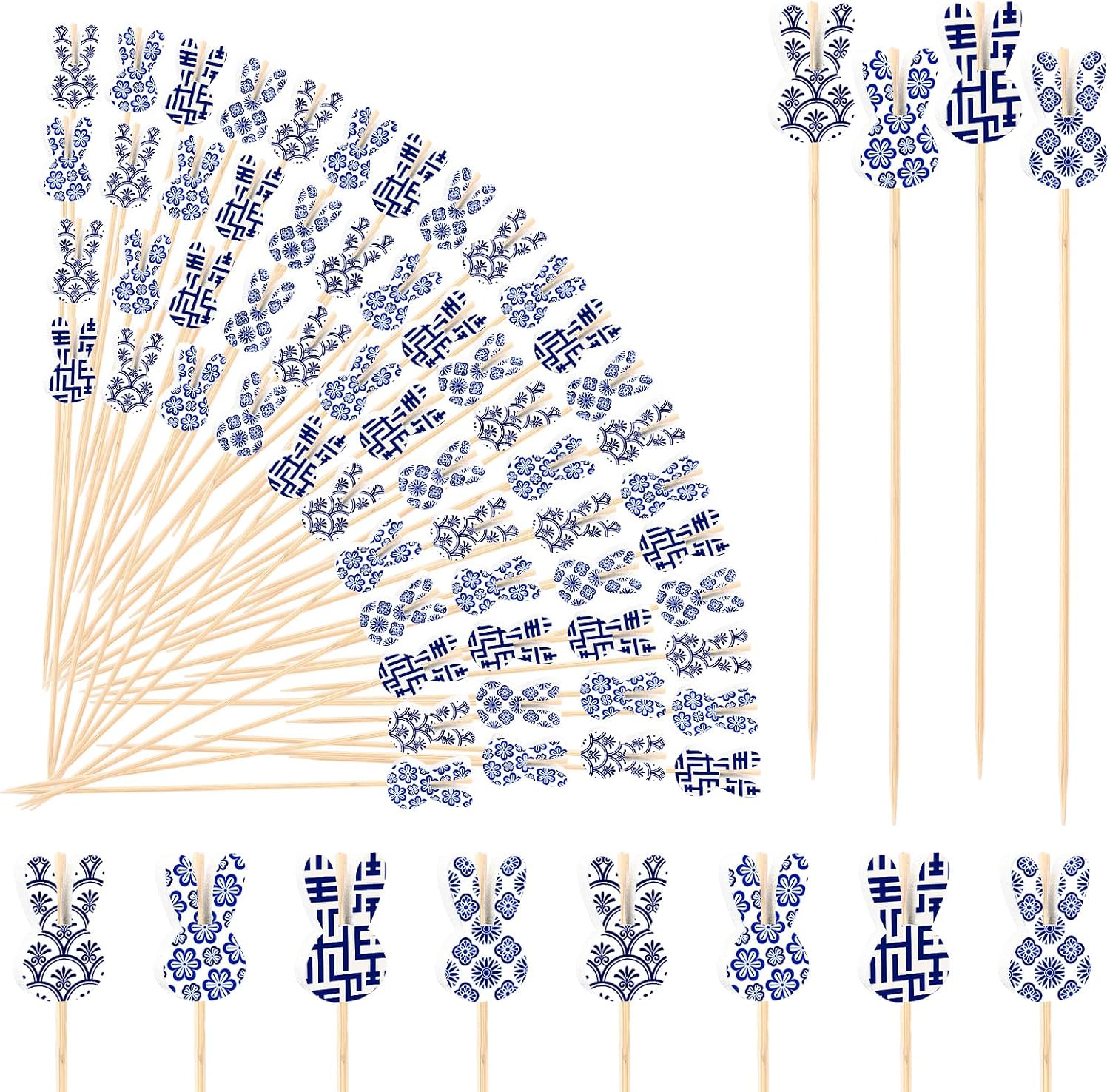 160 Pcs Chinoiserie Blue and White Cocktail Picks Bulk