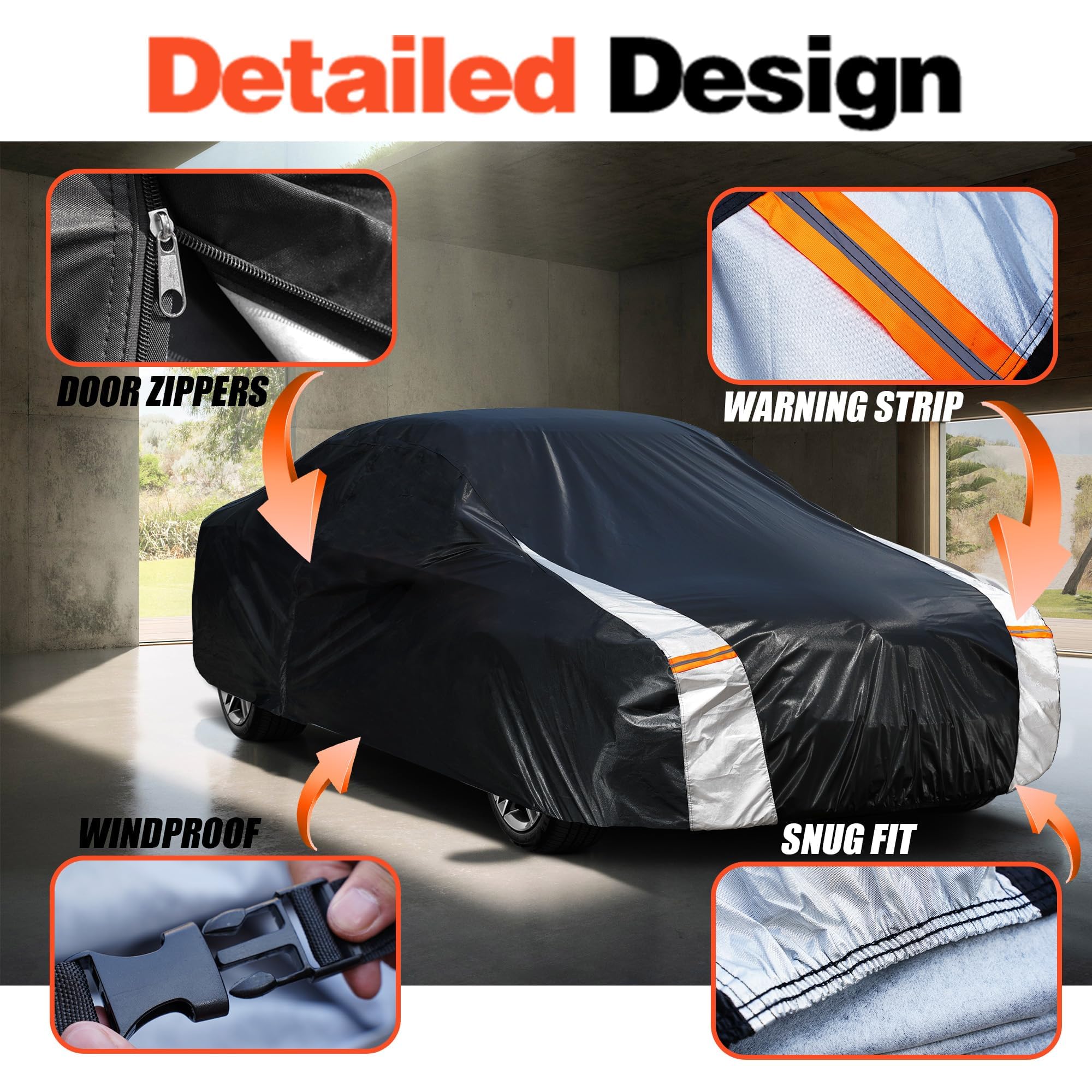 Car Cover Waterproof All Weather Full Exterior Sedan Cover Universal Fit Lexus ES350 Model S Toyota Avalon Chevy — view 3