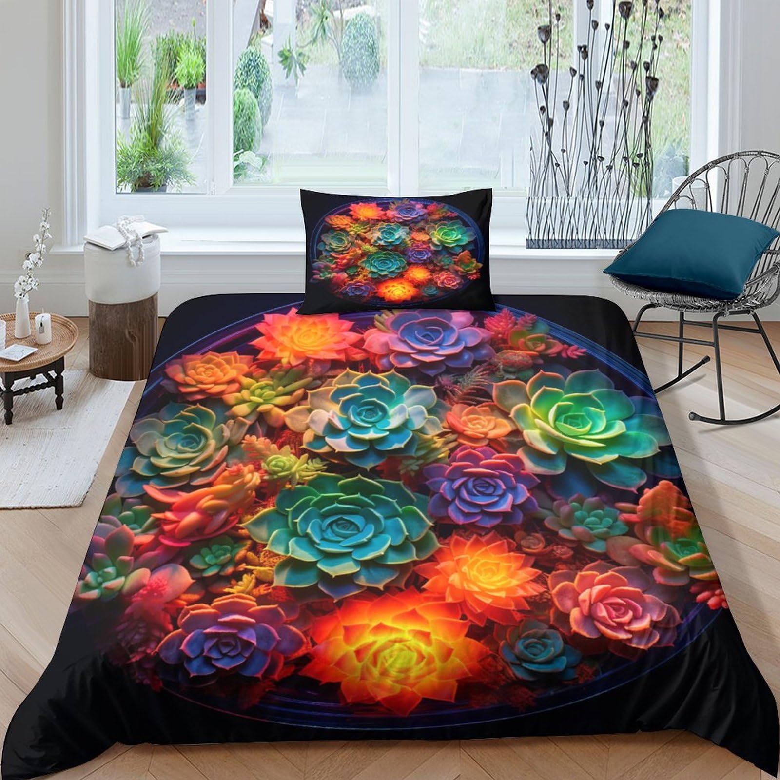 Housse de couette succulentes 135x200 microfibre lit enfant adulte 3D
