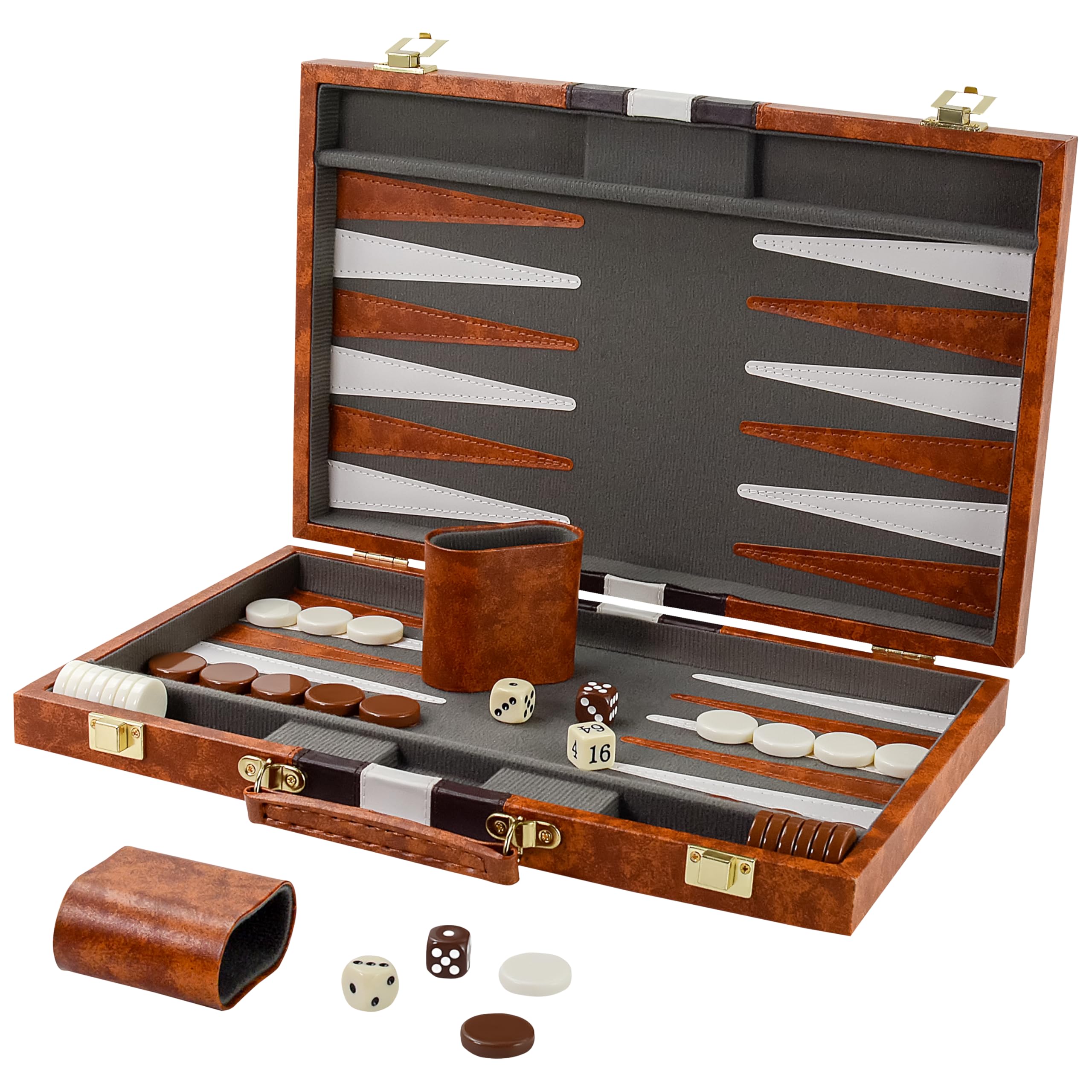 Backgammon Sets for Adults, 15 Inch Backgammon Leather Case, Travel Backgammon Set, Classic Backgammon Board Games Brown