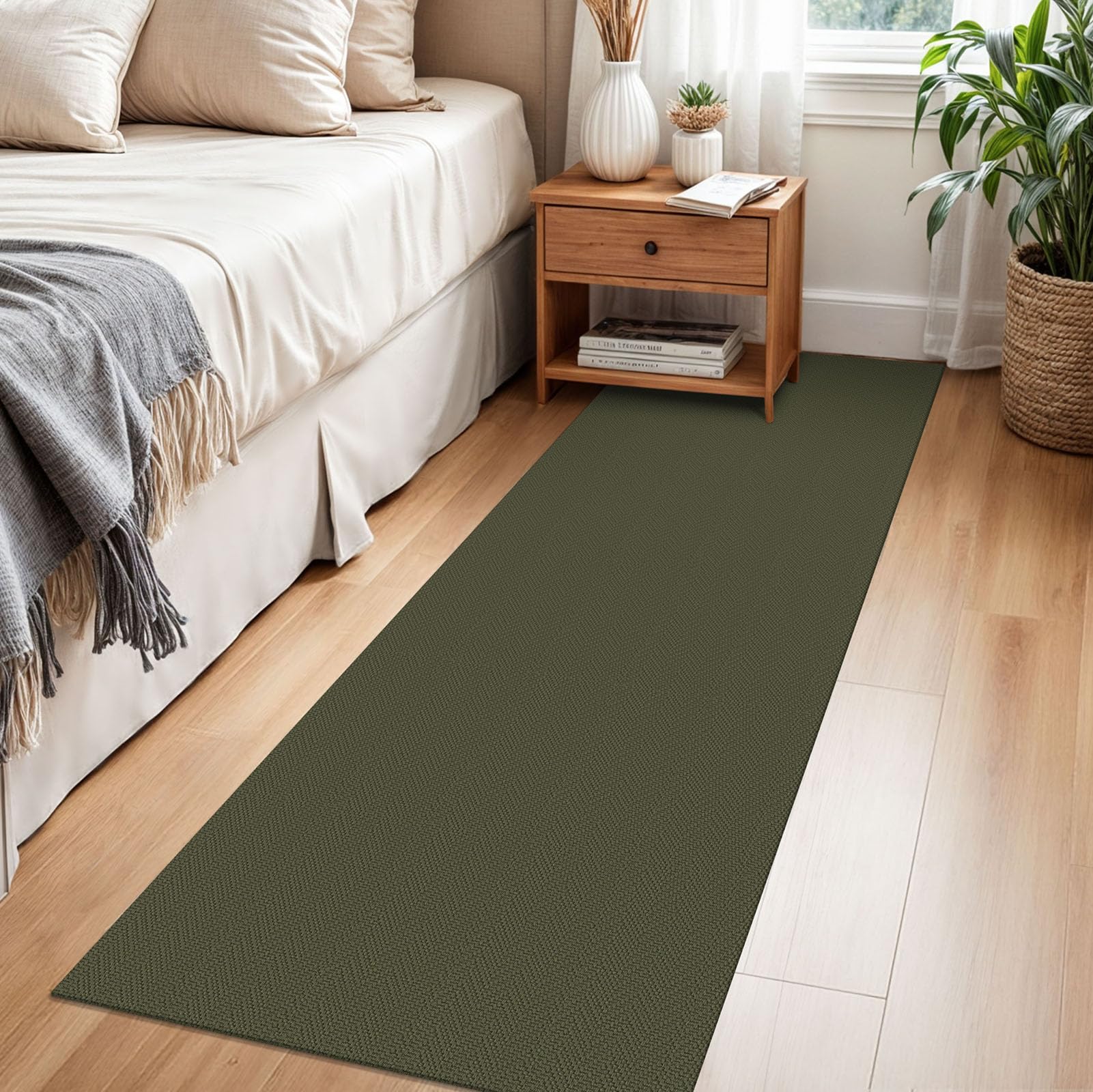 Alfombra trenzada de 2 x 6 pies, lavable, para pasillos y cocina, con respaldo de goma, de algodón, para entrada, interior, alfombra tejida para pasillo, cocina, dormitorio, color verde oscuro
