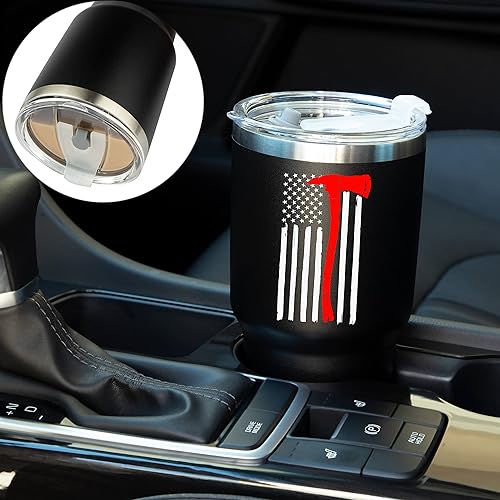 Miniatura 6 de Regalos de bomberos para hombres, vaso de viaje de acero inoxidable con tapa para taza de café, diseño de bandera de línea roja fina para bombero,