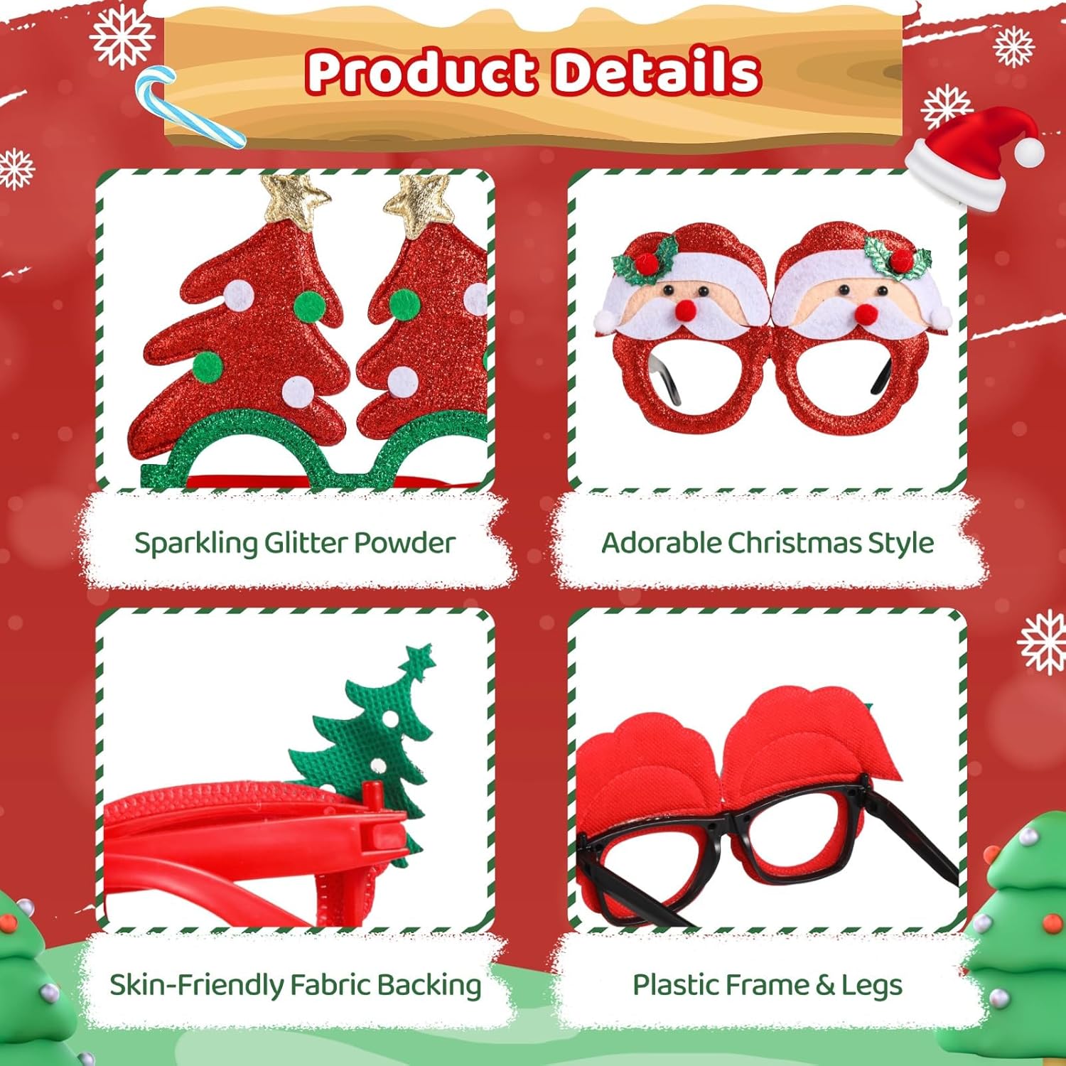 24 Pairs Christmas Party Glasses, Holiday Eyewear, Festive Fun