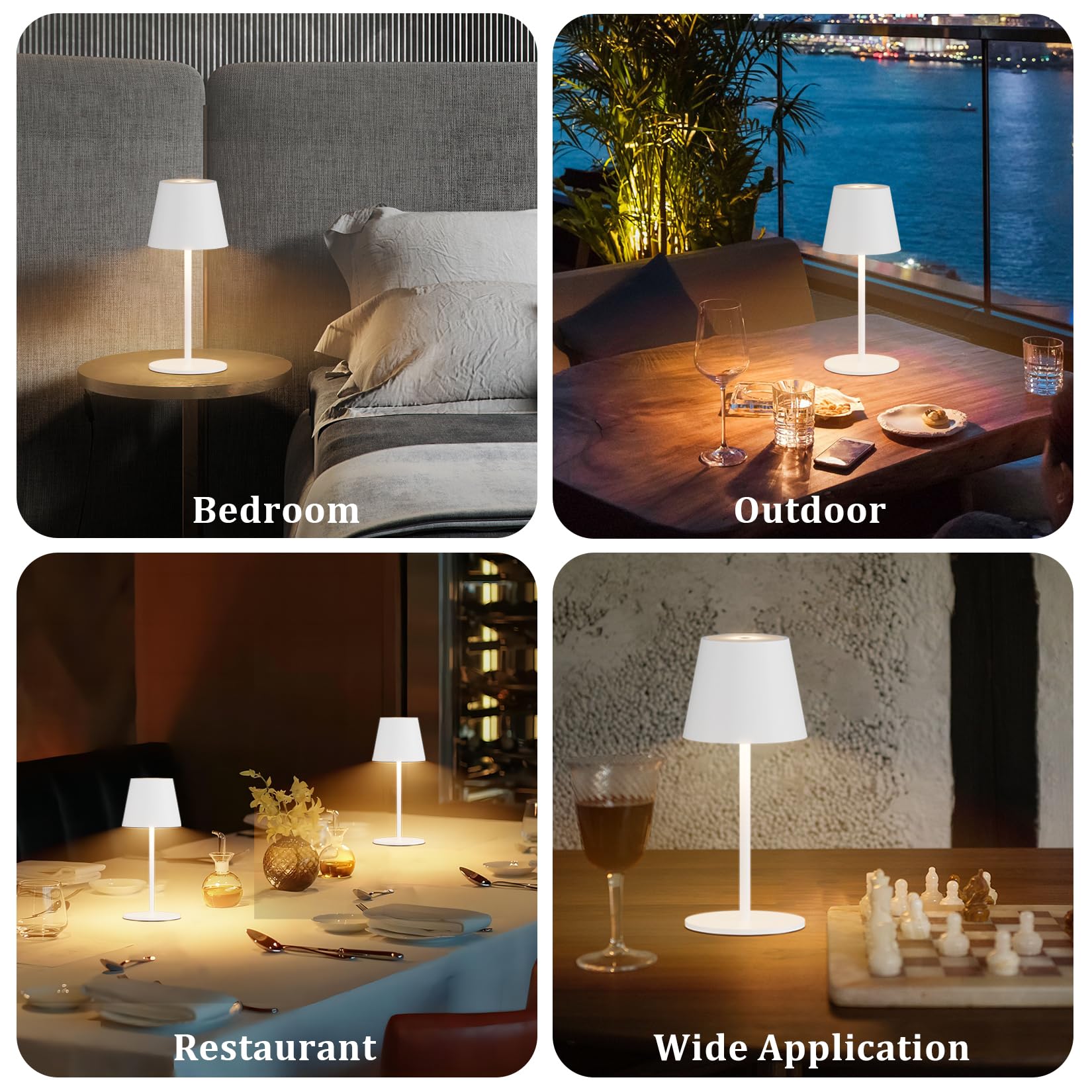 2 pezzi lampade da tavolo LED a batteria dimmerabile, 26cm, lampada da campeggio 5000mAh, batteria ricaricabile, 3W 3000K, lampada da tavolo da esterno IP54 per camera da letto (Bianco)