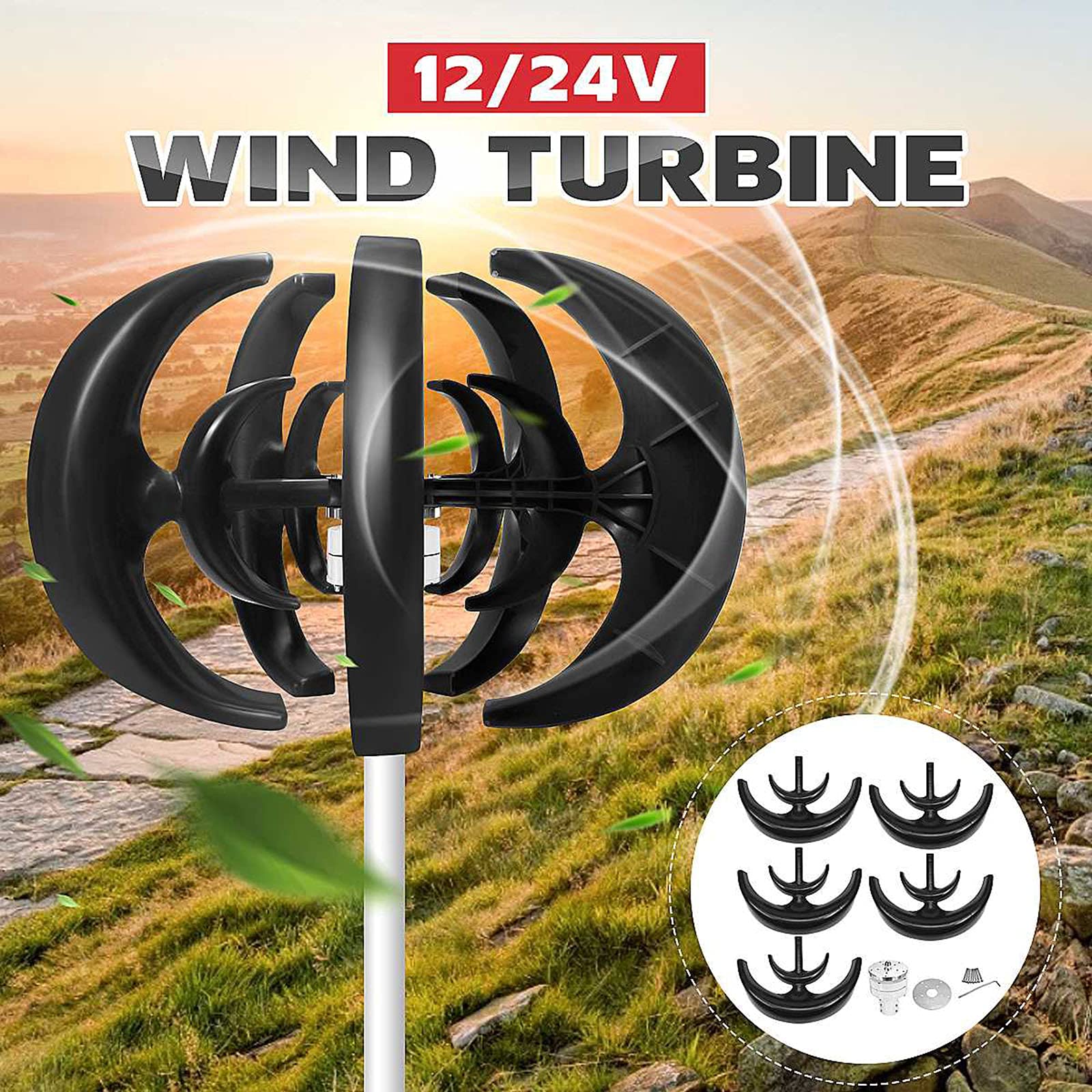 Zestaw generatorów turbin wiatrowych 10000 W, 12 V/24 V, oś pionowa do domu i na kemping