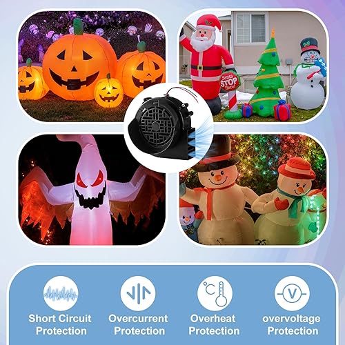Miniatura 4 de Landhoow Ventilador inflable de repuesto de Navidad de 12 V, 1.5 A, ventilador de aire para inflables con 6 adaptadores de luces LED, impermeable,