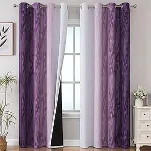 Estelar Textiler Purple and Greyish White Ombre Blackout Curtains 90 Inch Length 2 Panels Set,Thermal Insulated Drapes for Bedroom,Full Room Darkening Grommet Gradient Curtains for Living Room,52Wx90L