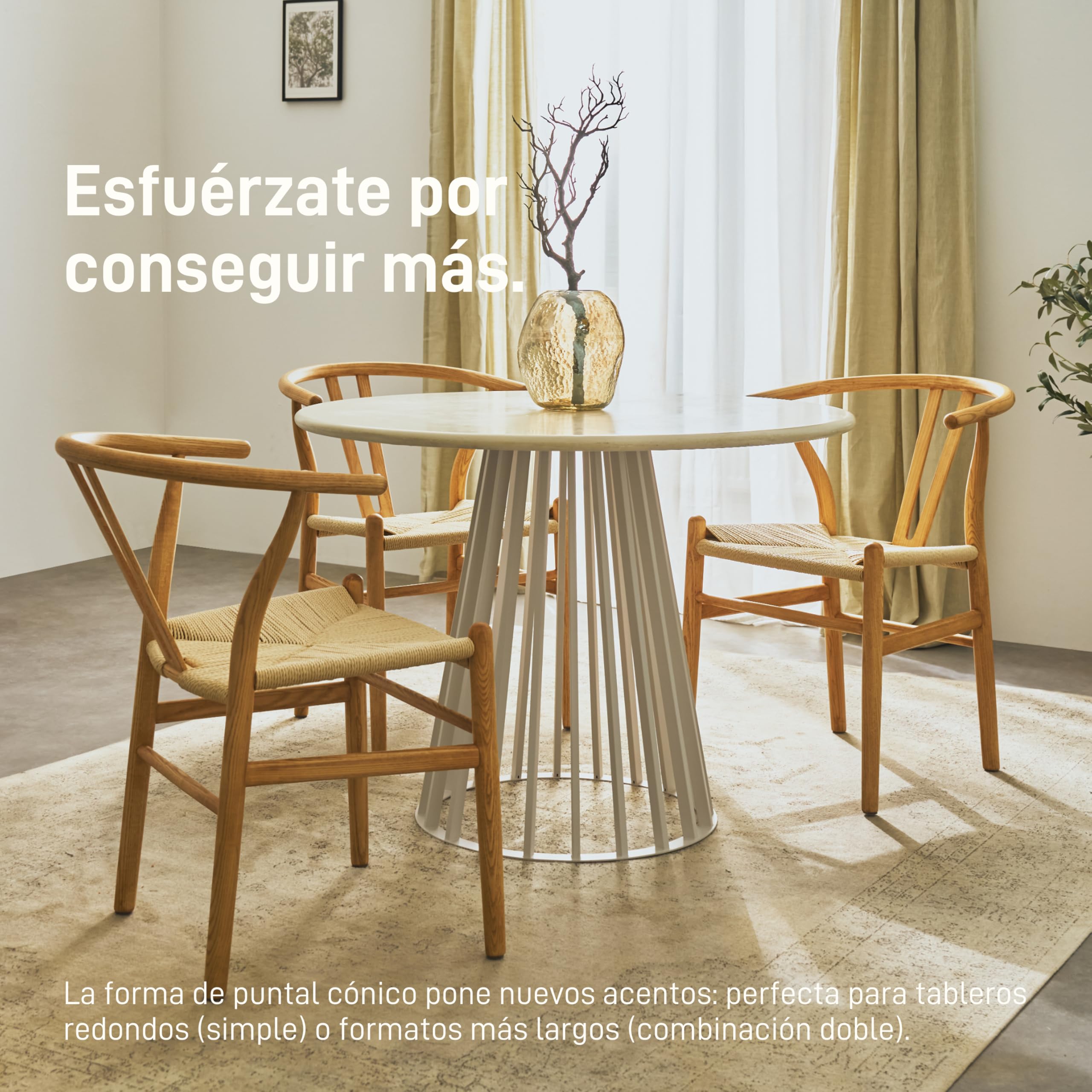 Natural Goods Berlin Columna de mesa Conic Bars patas de mesa de metal blanco – 720 mm x 700 mm – Estructura de mesa redonda – Patas de mesa para tablero de cristal ovalado – Patas de metal