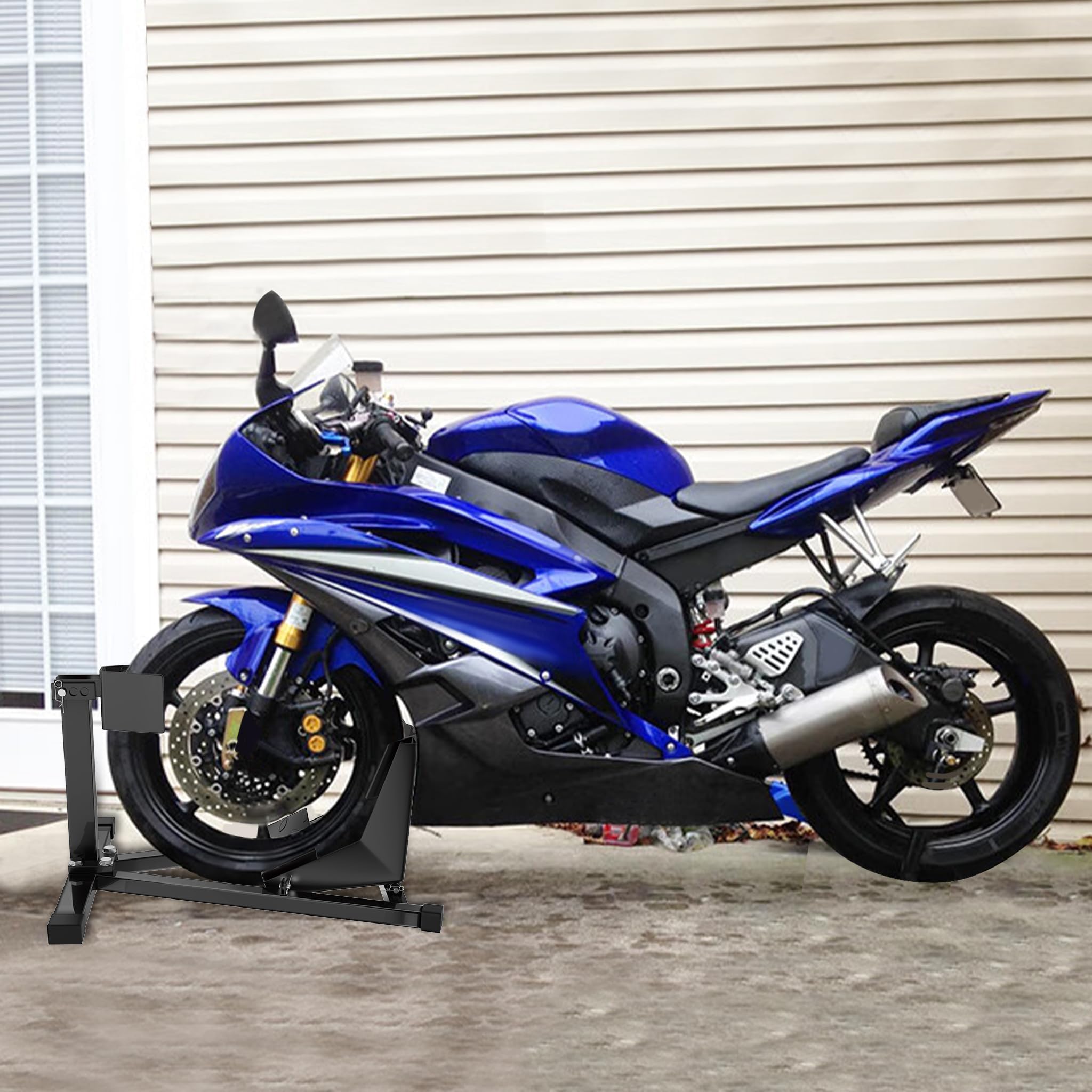 UISEBRT Stahl Motorrad Vorderradstütze - Montageständer passt Reifen von 17"- 21" Größe und 90-130 mm Breite - mit rutschhemmenden Gummifüßen, Abmessungen: 620x460x410 mm