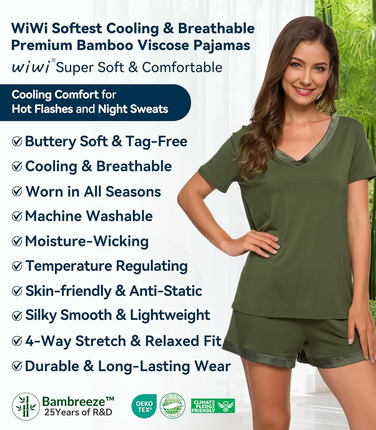 WiWi Viscose from Bamboo Pajamas Set for Women Super Soft Short Sleeve Cooling Summer Plus Size Pjs Sets Sleepwear S-4X - Image 8