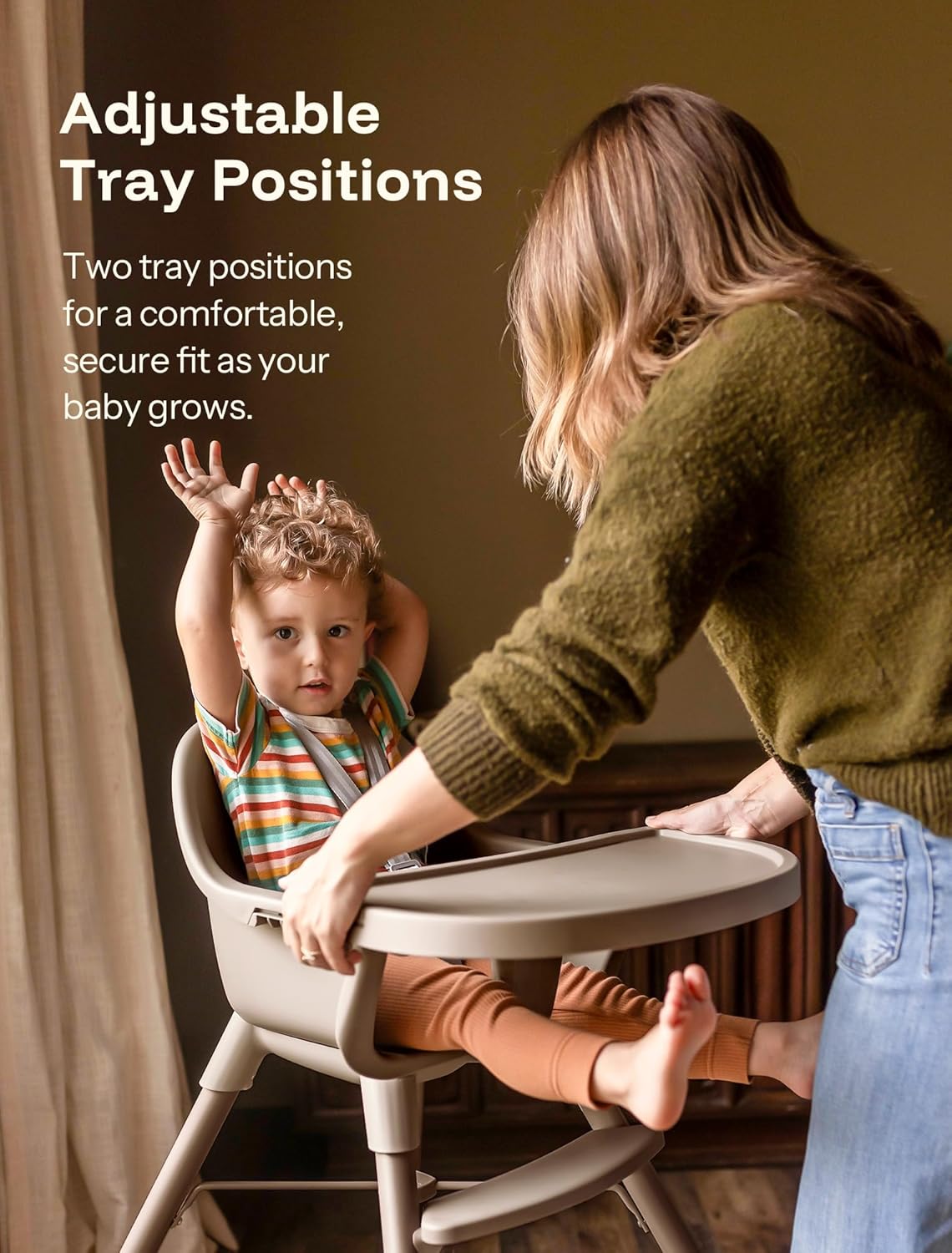 HARPPA 2 in 1 Baby High Chair for Babies and Toddlers, Convertible High Chairs with Removable Double Tray, Waterproof PU Seat Cushion, Anti-Slip Footrest and 5-Point Harness for 6–36 Months, Beige