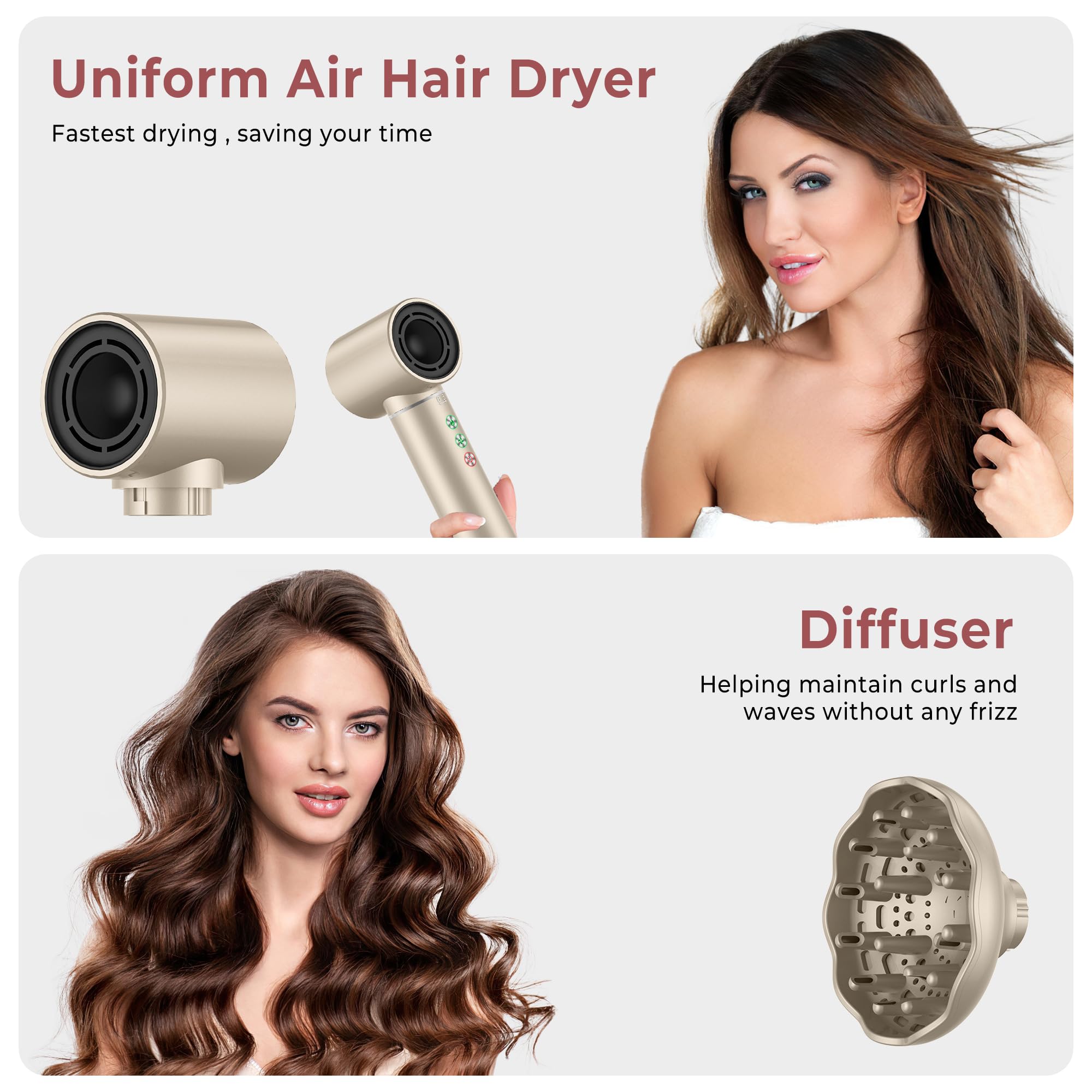 MogaWave Air Styler 7 in 1 Hair Styler Airbrush Haarstyler mit 110000 U/Min Haartrockner 1300W High Speed Föhn Mit Diffusor, Warmluftbürste, Auto Lockenstab Zum Styling, Volumisieren, Locken