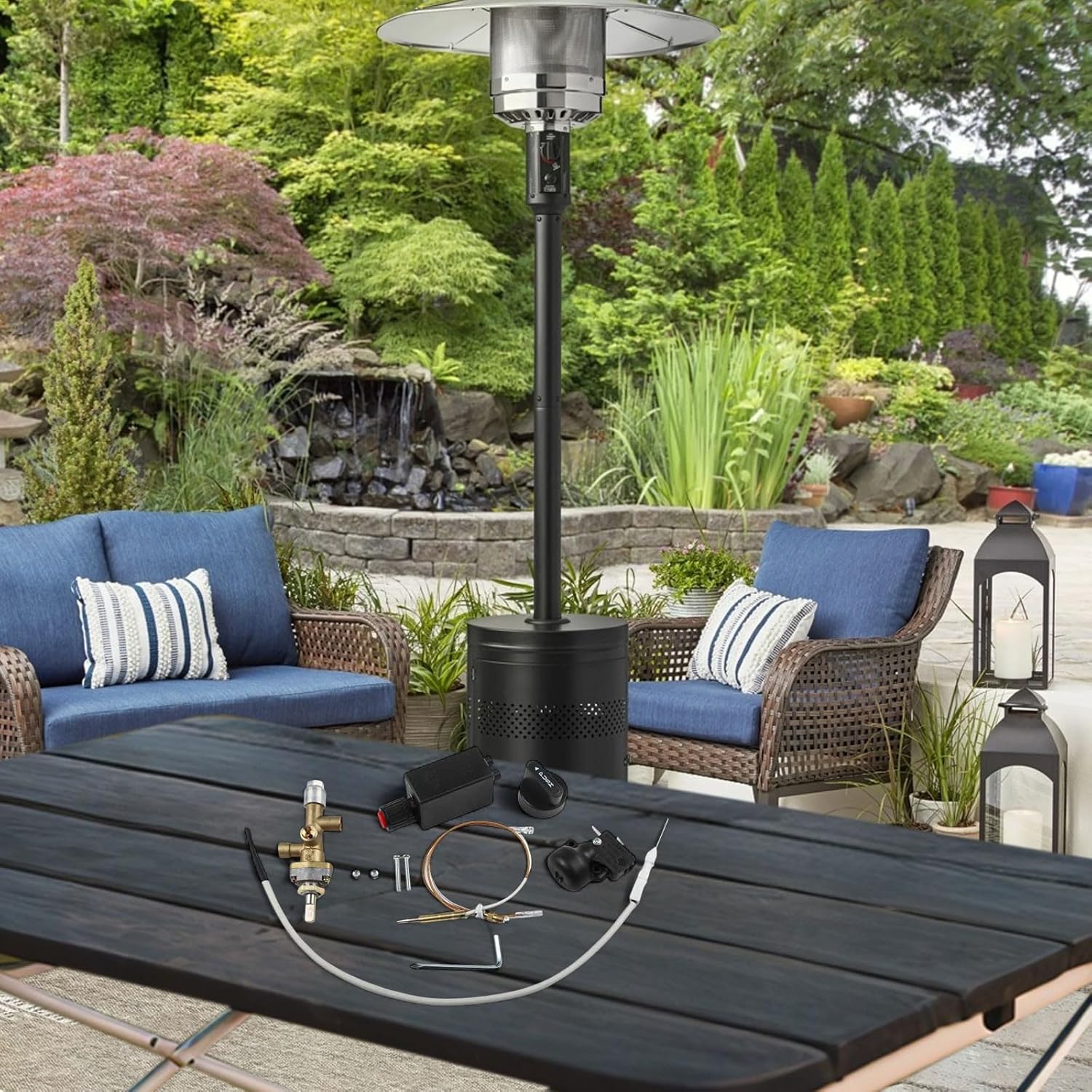 Patio Gas Heater Replacement Parts Kit with Safety Control Valve, Thermocouple, Igniter, Bakelite Knob and Tipping Switch for Outdoor Heating