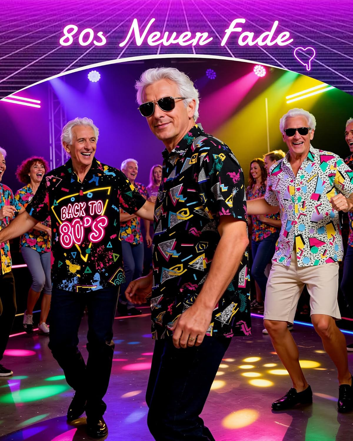 Zando 90s 80s Outfit for Men - Funny Retro Short Sleeve Button Down Hawaiian Shirt for Disco & Themed Party & Beach - Image 2