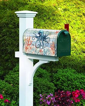 Mailbox Covers Ocean Octopus Starfish Coral Mail Box Cover Magnetic Standard Size,Water Monster Blue Wood Board Mailbox Wraps Post Box Cover for Outdoor Garden Yard Patio Decor