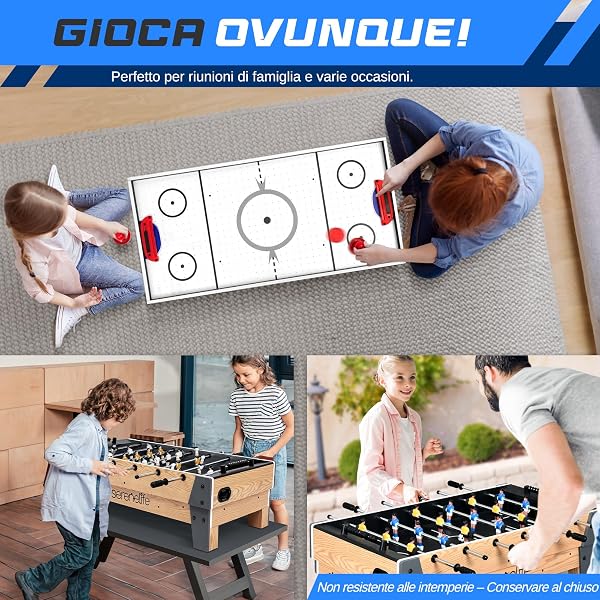 SereneLife Calcio Balilla Gioco da Tavolo 122 cm 6-in-1 Tavolo Multigioco con Air Hockey, Biliardino, Basket, Ping Pong, per Famiglia, Bambini e Adulti - 5
