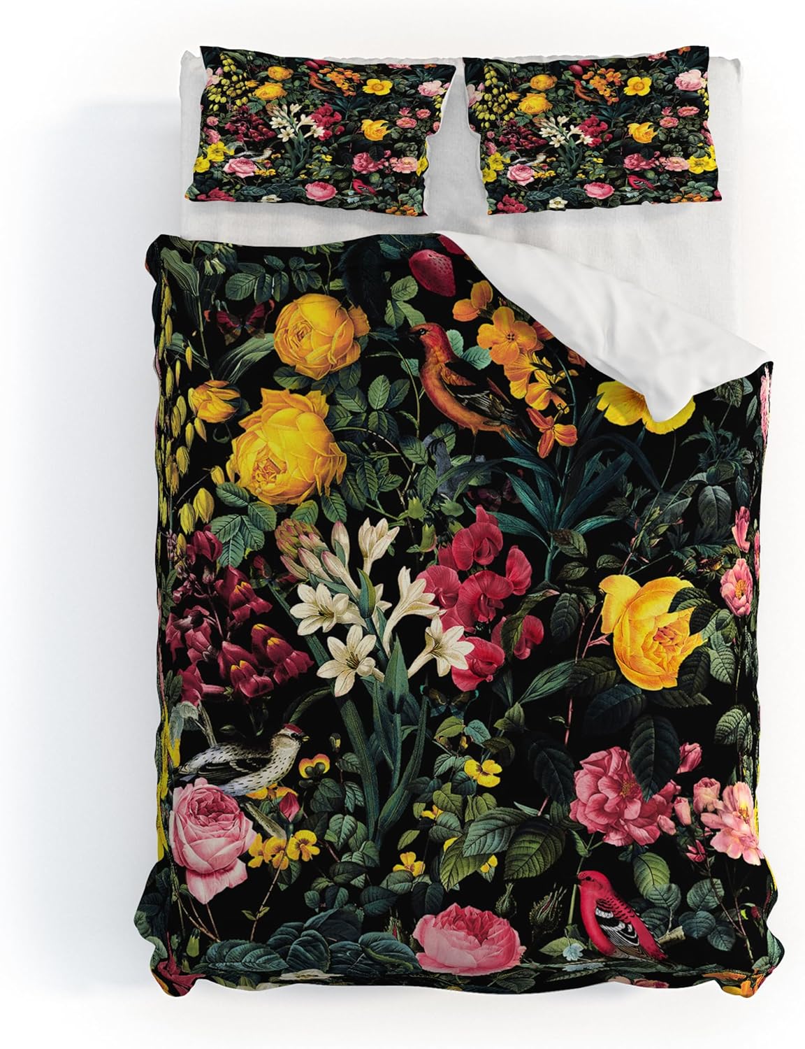 Society6 Burcu Korkmazyurek Floral and Birds Pattern King Duvet Cover and 2 Pillow Shams Set, Multi