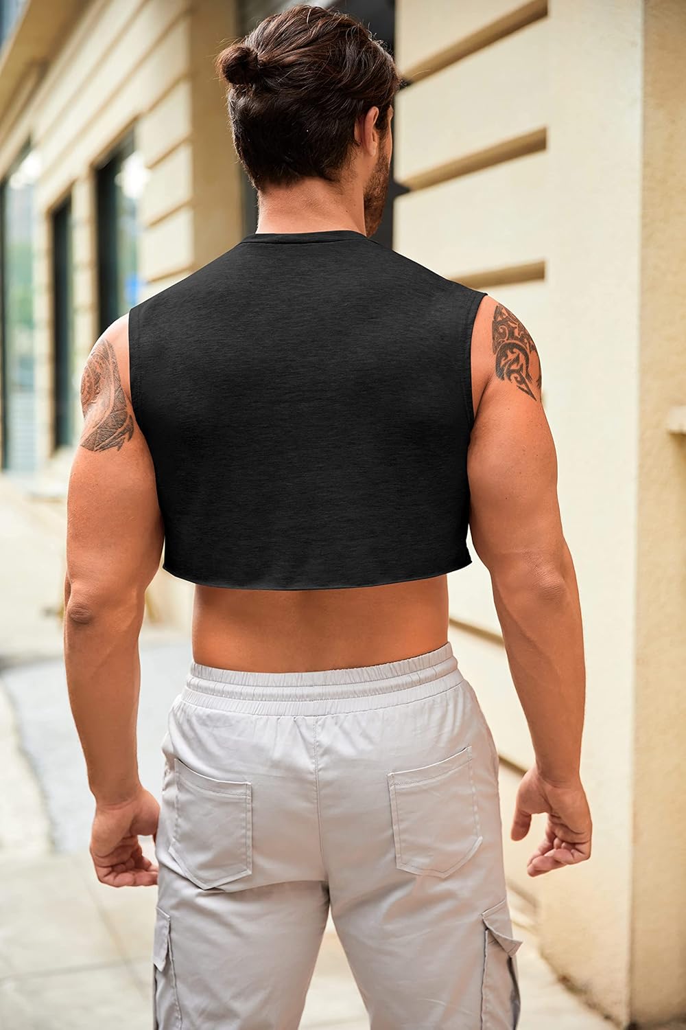 Mens Workout Cropped Tank Top Plain Vest Lightweight Basic Sleeveless Crop Tops Hot Shirts - Image 3