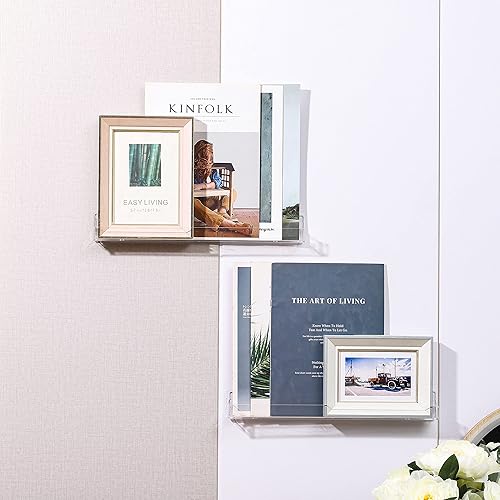 Miniatura 4 de 4 Pack Nail Polish Rack Wall Mounted Shelf with Removable Anti-Slip End Inserts,15 Inches Invisible Acrylic Floating Bookshelf for Kids Room,Picture