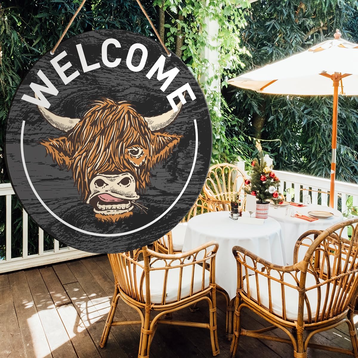 Muktoujaumai Western Welcome Sign Wall Decor, Highland Cow Home Welcome Hanging Signs Wall Decor Farmhouse Decorations for Entryway, Porch, Housewarming Gift for Woman Man