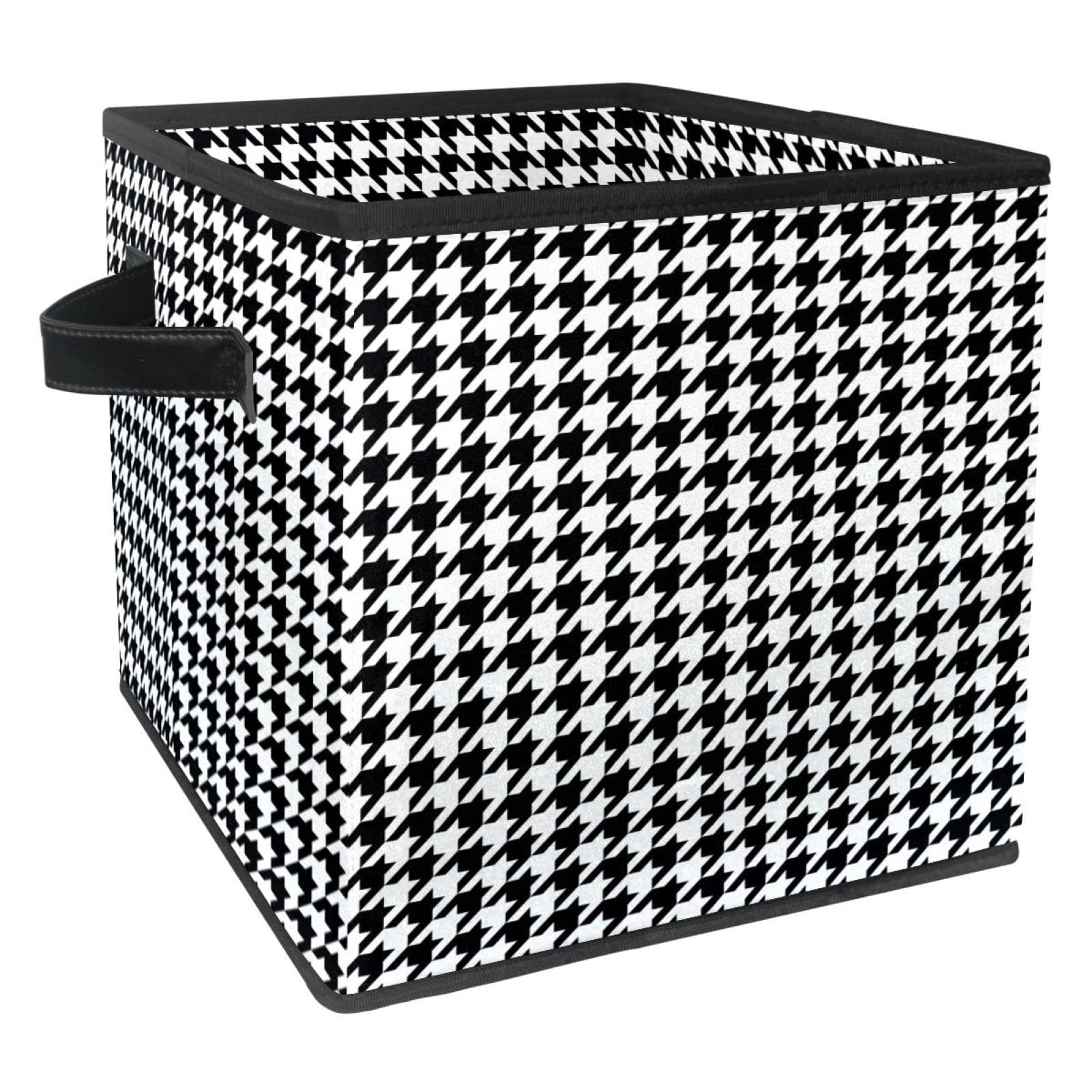 Boîte de rangement pliable en tissu pied-de-poule noir et blanc