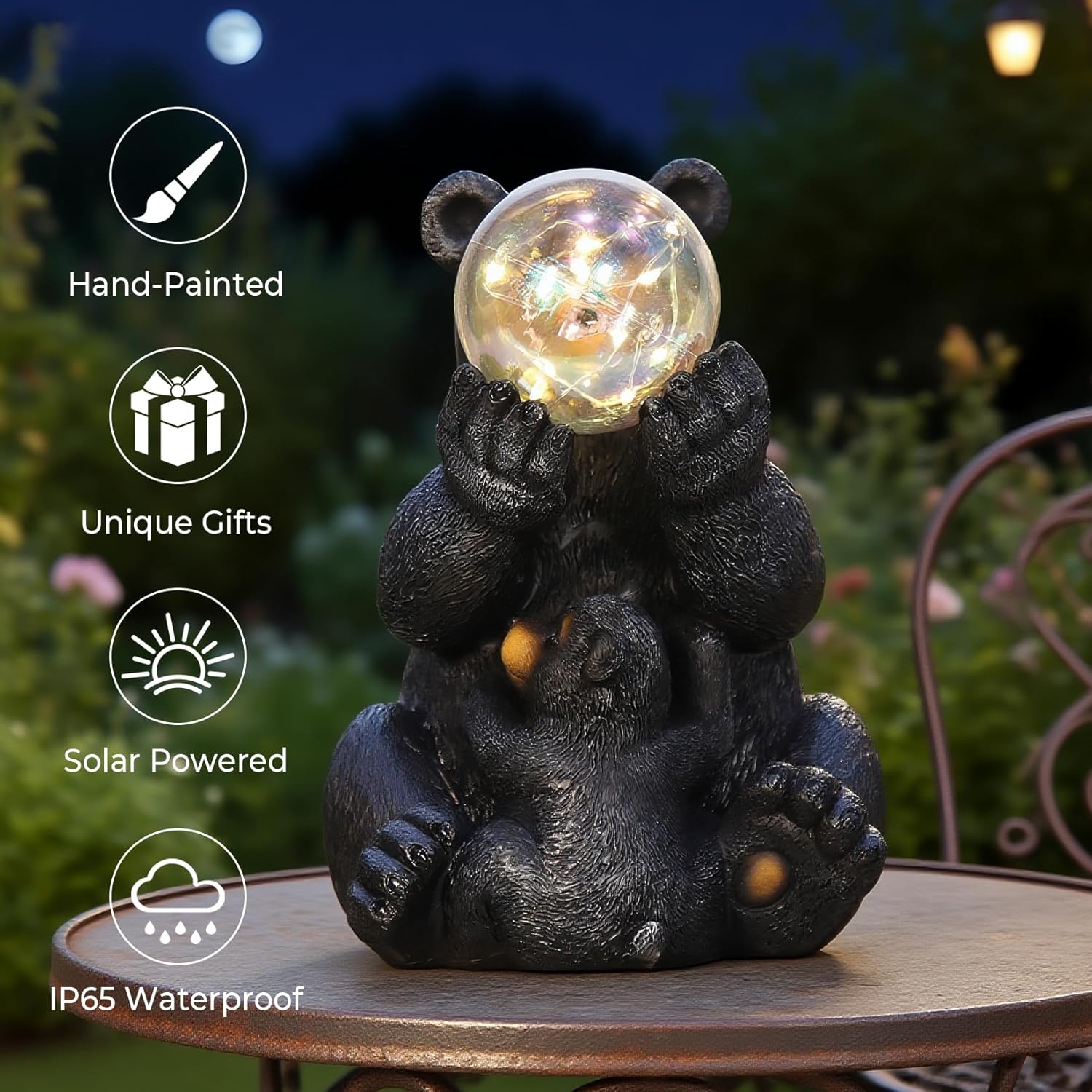 Solar Garden Statues Loving Bear Figurine with Ballon Lights for Outside, Yard Decorations Outdoor, Garden Decor Unique Birthday Housewarming Gifts for Mom, Women - Image 3
