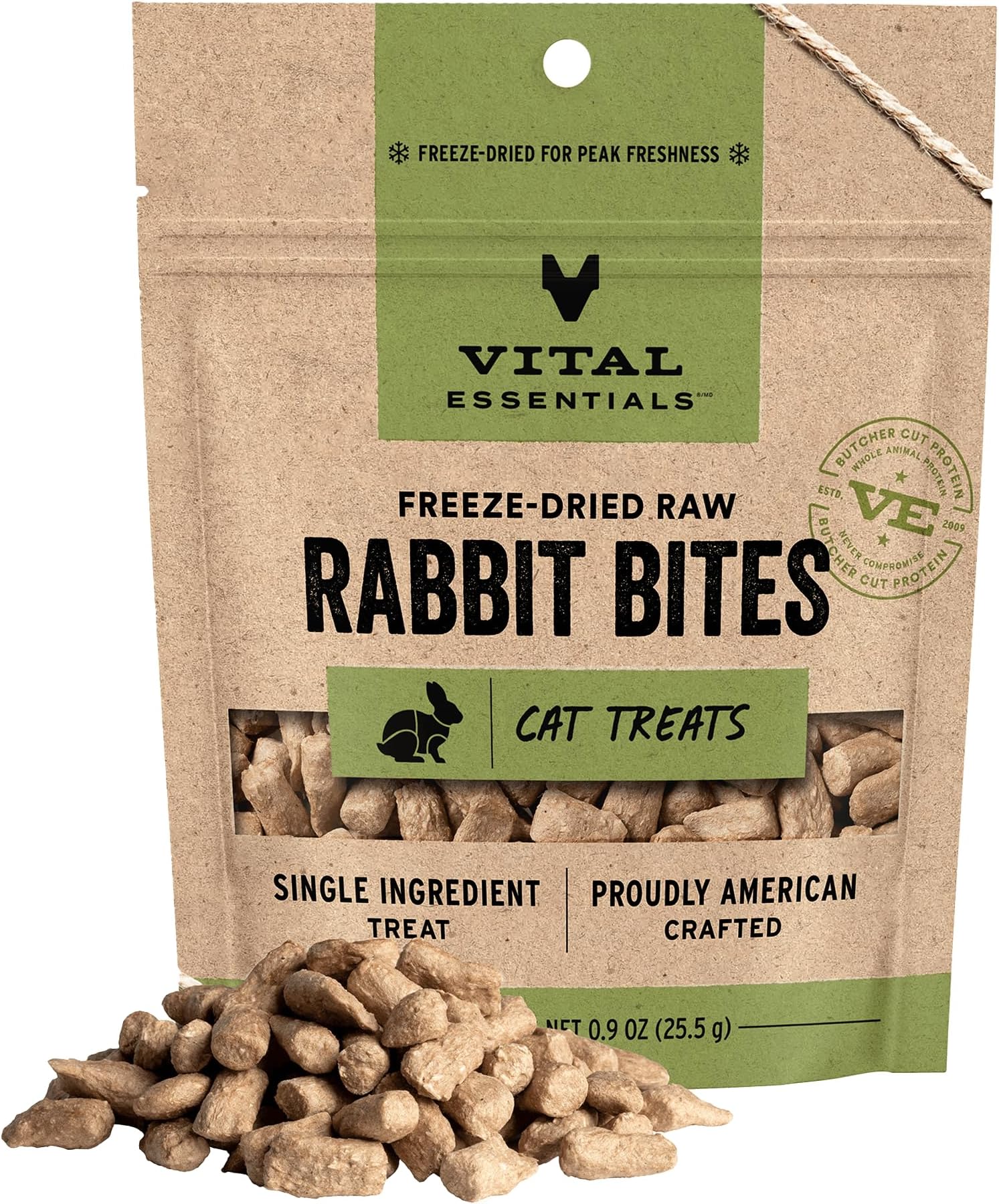 Vital Essentials Freeze Dried Cat Treats, Single Ingredient Raw Rabbit Treats for Cats 0.9 oz